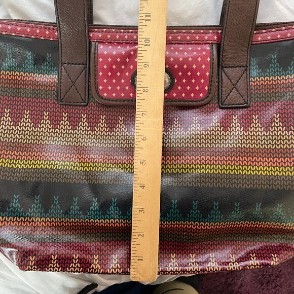 Fossil Key-Per Vinyl Coated Shoulder Tote Bag Approx 16.5" x 10.5" Multicolored - Picture 11 of 16